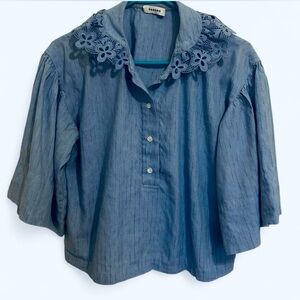 Sandro 3/4 wide sleeve cropped top